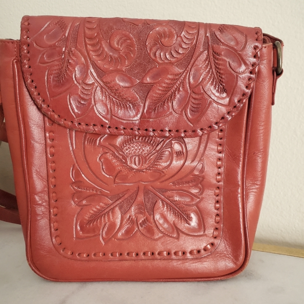 Hand Tooled Burnt Orange Leather Mexico